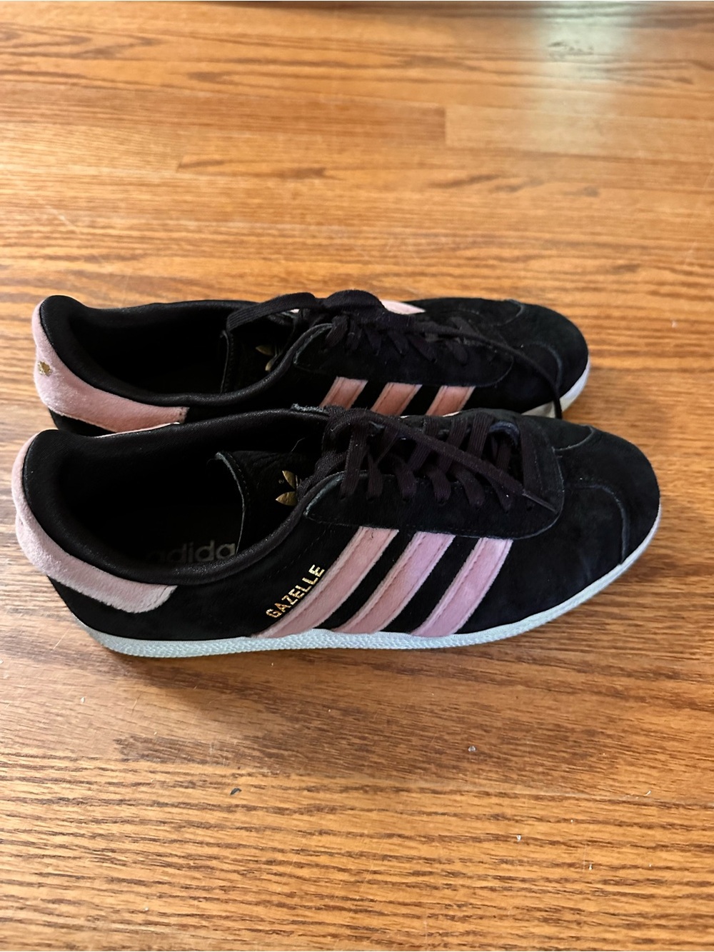 adidas Gazelle Women’s Black Suede Sneakers with Pink Stripes